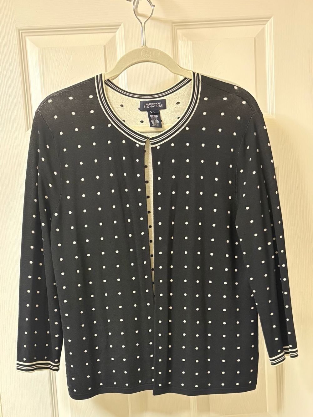 Jones New York Signature Black Polka Dot Cardigan